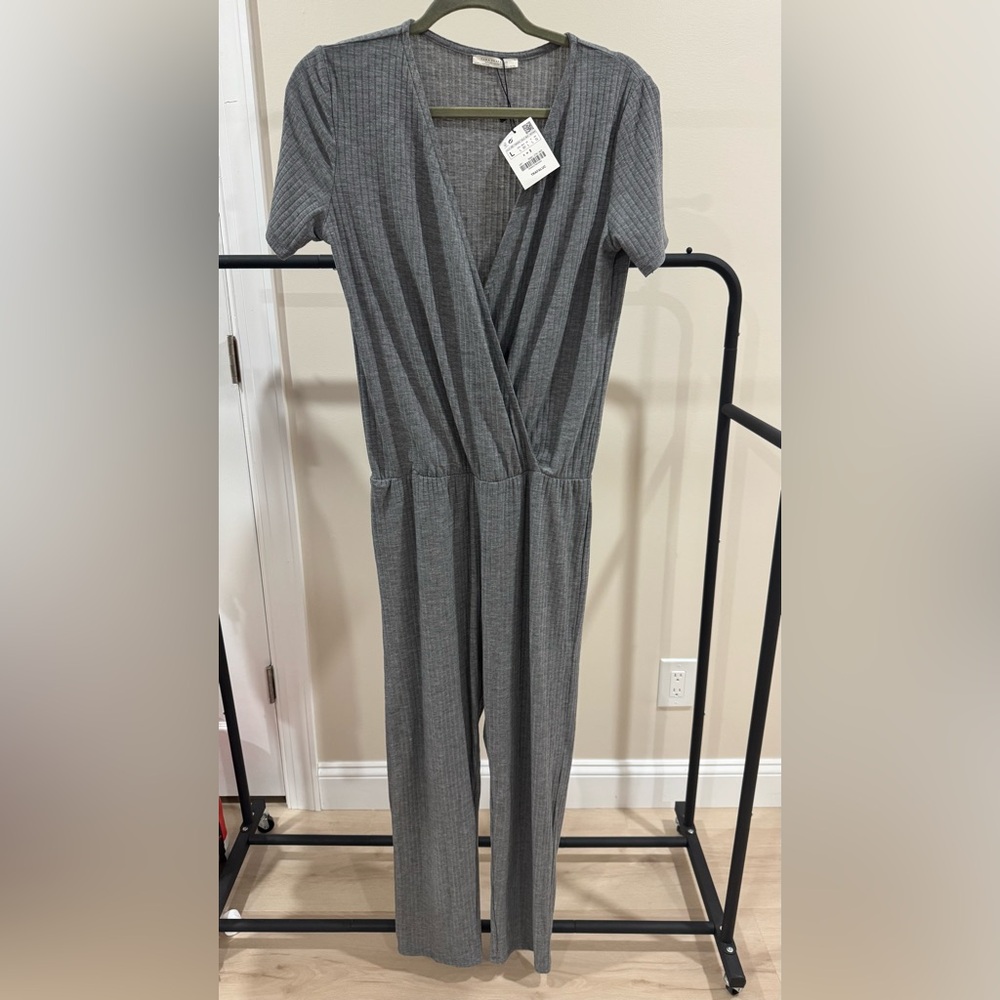 Zara Charcoal V-Neck Jumpsuit